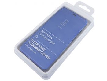 Funda azul efecto espejo tipo agenda Clear View para iPhone XR, A2105, en blister